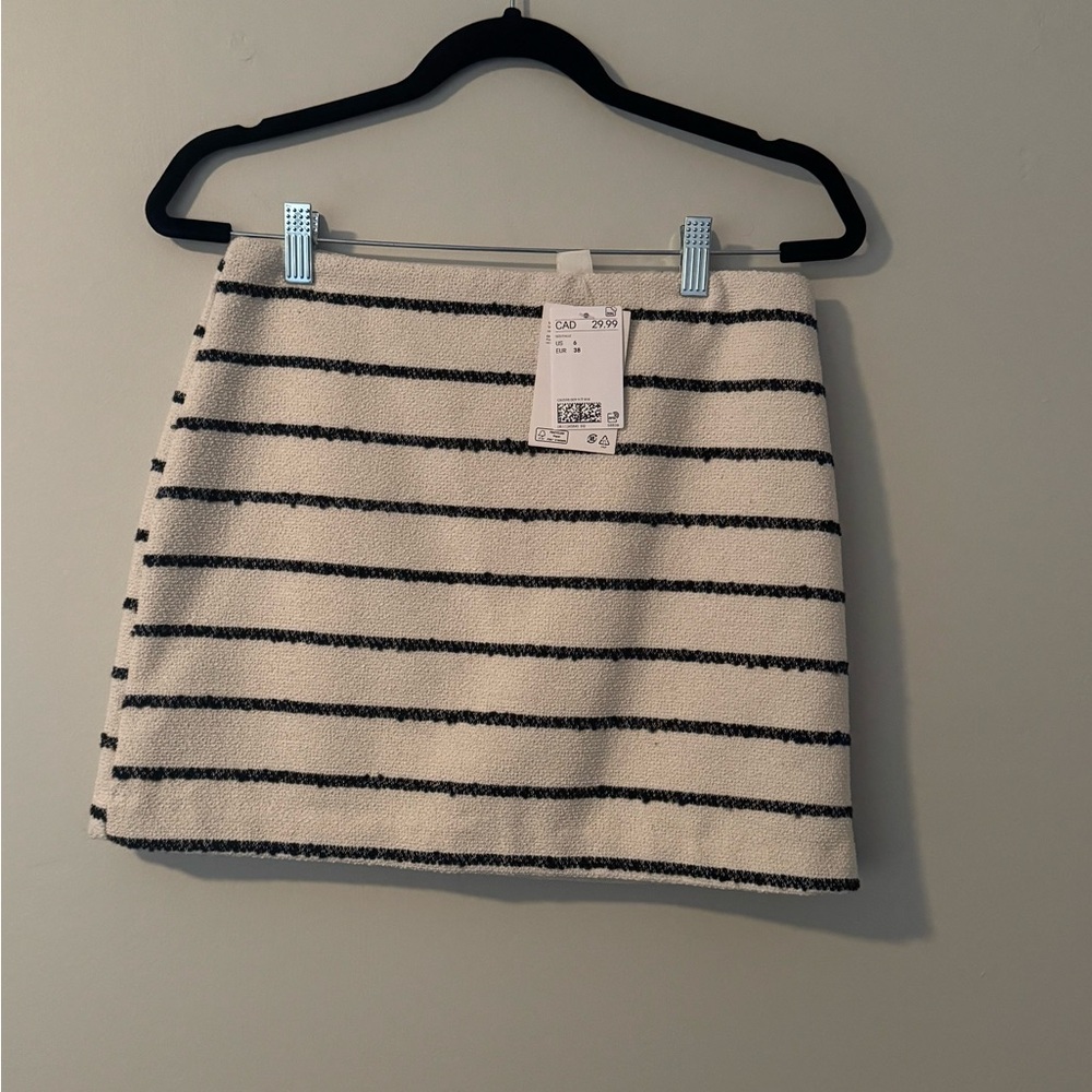 H&M Cream Mini Skirt with Black Stripes